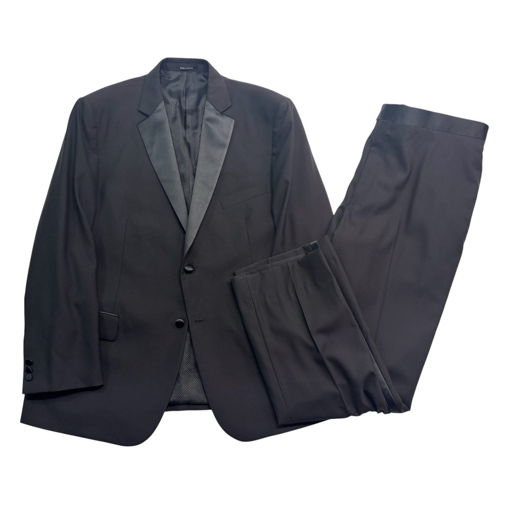 Pronto Uomo 48R 43x33 Black Tuxedo 2pc Pant Suit Wool Formal Evening Dinner Tux